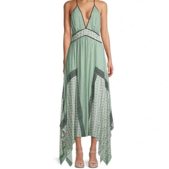 Ramy Brook Printed Taylor Maxi Dress Light Green Mint Print 14 Halter Neck Plus - Picture 1 of 15